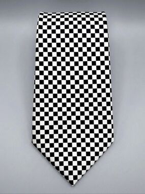 749 Antonio Ricci Checkered 100% Silk Tie in Black & White